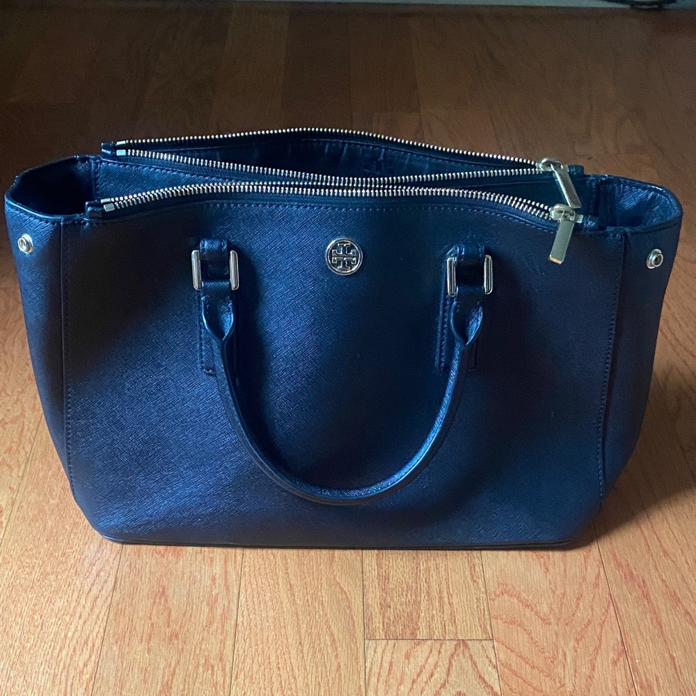 Tory Burch Black Structured Tote with Gold Hardware